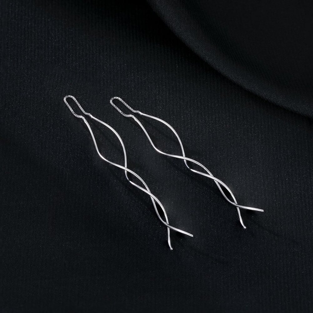 Solid 925 Sterling Silver Double Linear Curved Ta… - image 5